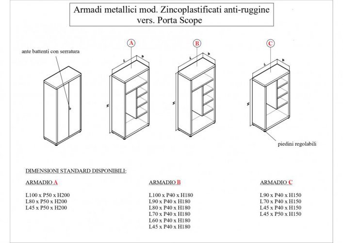 Mobili Metallici, Armadi metallici da esterno Zincoplastificati, Armadio  in metallo ZincoPlastificato da